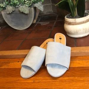 Flats. Faux suede light blue slip on.